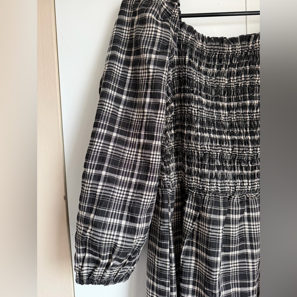 LOFT Black and White Plaid Long Sleeve Dress - Picture 3 of 4